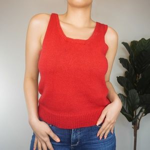 Red Crochet Knit Sweater Top